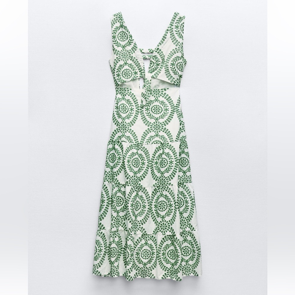 Zara perforated knotted embroidered dress